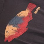 Detail of Parrot fish from Lanzarote handpainted on chocolate organic cotton tshirt